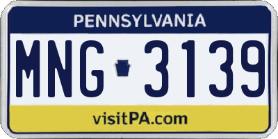 PA license plate MNG3139