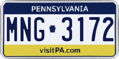 PA license plate MNG3172