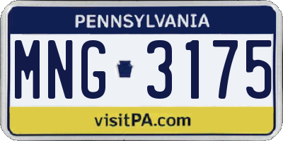 PA license plate MNG3175