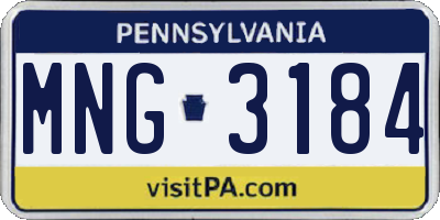 PA license plate MNG3184