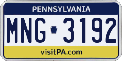PA license plate MNG3192
