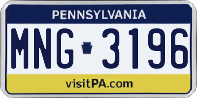 PA license plate MNG3196