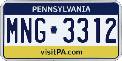 PA license plate MNG3312