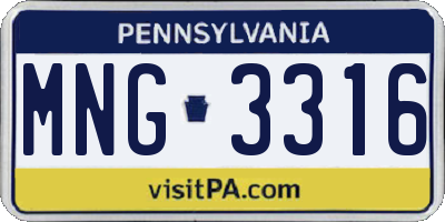PA license plate MNG3316