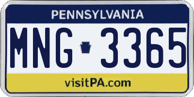 PA license plate MNG3365