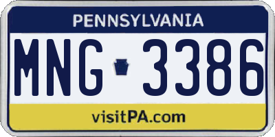 PA license plate MNG3386