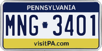 PA license plate MNG3401