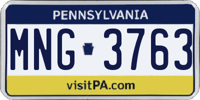 PA license plate MNG3763