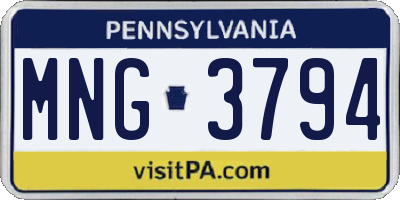 PA license plate MNG3794