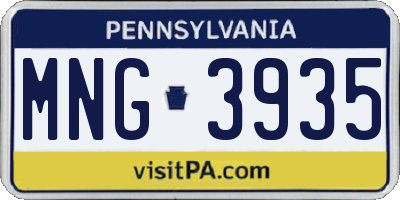 PA license plate MNG3935
