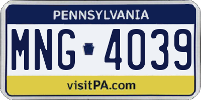 PA license plate MNG4039