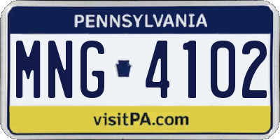 PA license plate MNG4102