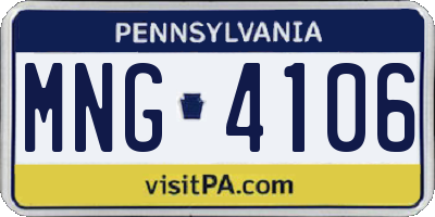 PA license plate MNG4106