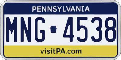 PA license plate MNG4538