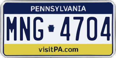 PA license plate MNG4704