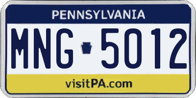 PA license plate MNG5012
