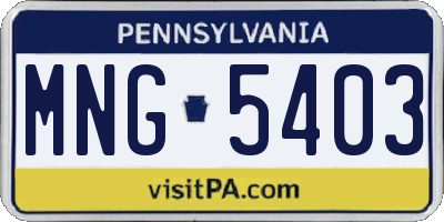 PA license plate MNG5403