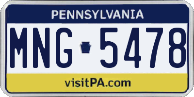 PA license plate MNG5478