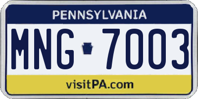 PA license plate MNG7003