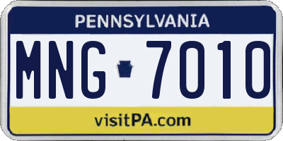 PA license plate MNG7010