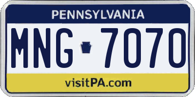 PA license plate MNG7070