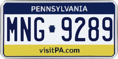 PA license plate MNG9289