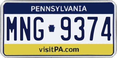 PA license plate MNG9374