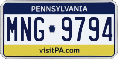 PA license plate MNG9794