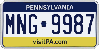 PA license plate MNG9987