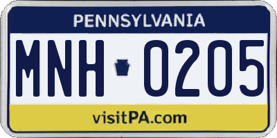 PA license plate MNH0205