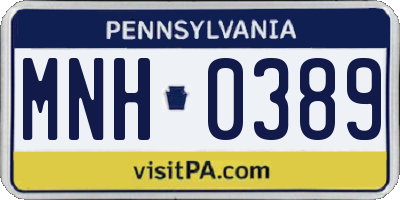 PA license plate MNH0389