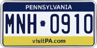 PA license plate MNH0910