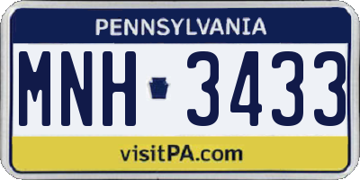 PA license plate MNH3433