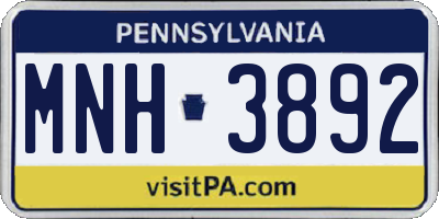 PA license plate MNH3892