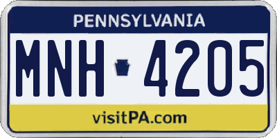 PA license plate MNH4205