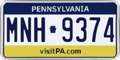 PA license plate MNH9374