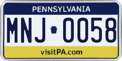 PA license plate MNJ0058