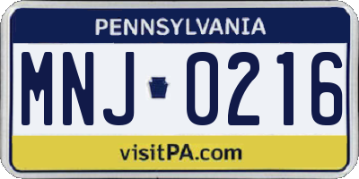 PA license plate MNJ0216