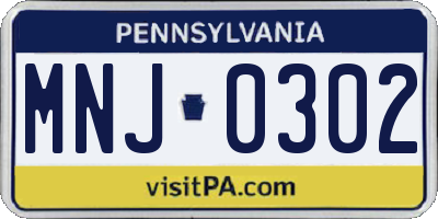 PA license plate MNJ0302