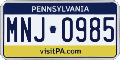 PA license plate MNJ0985