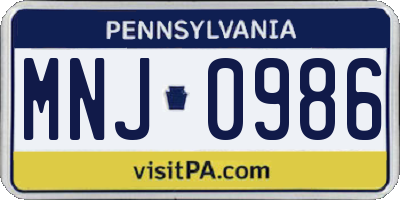 PA license plate MNJ0986