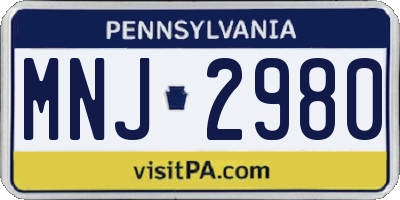 PA license plate MNJ2980