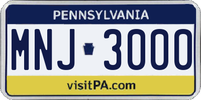 PA license plate MNJ3000