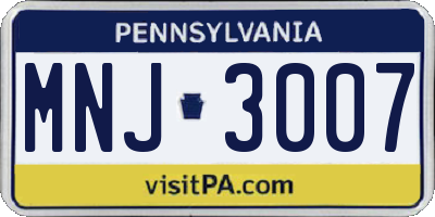PA license plate MNJ3007