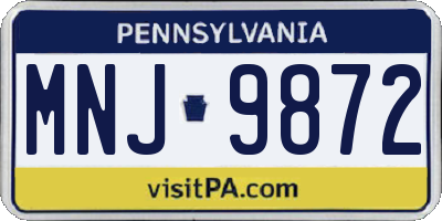 PA license plate MNJ9872
