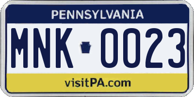 PA license plate MNK0023