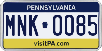 PA license plate MNK0085