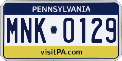 PA license plate MNK0129