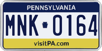 PA license plate MNK0164