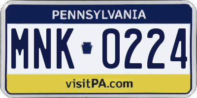 PA license plate MNK0224